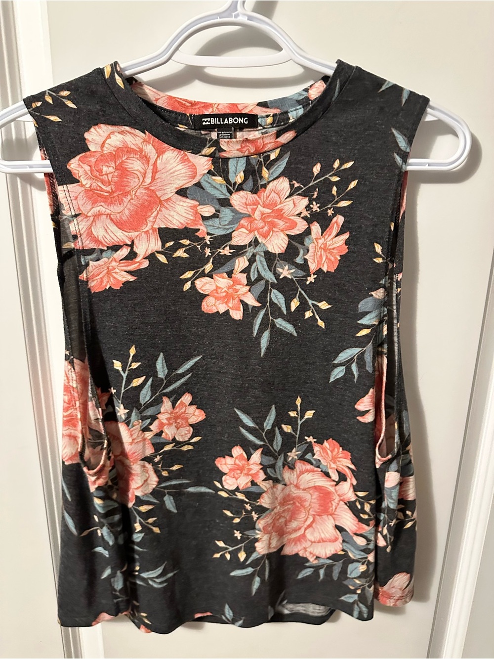 Billabong Black Tank Top with Coral Floral Print